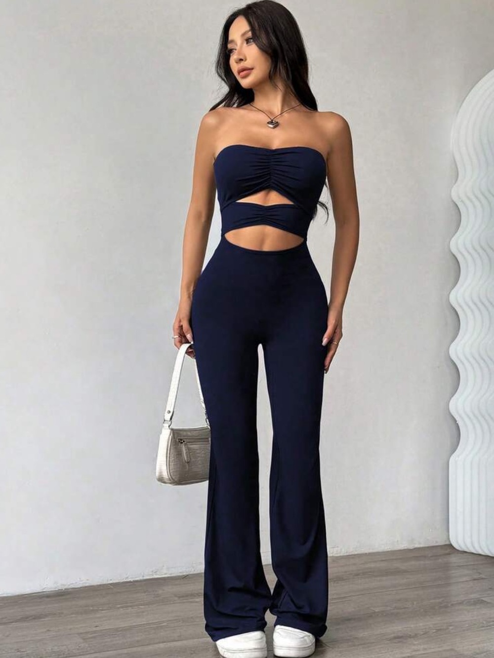 Navy Blue Strapless Cutout Flared Jumpsuit NEW 🏷️